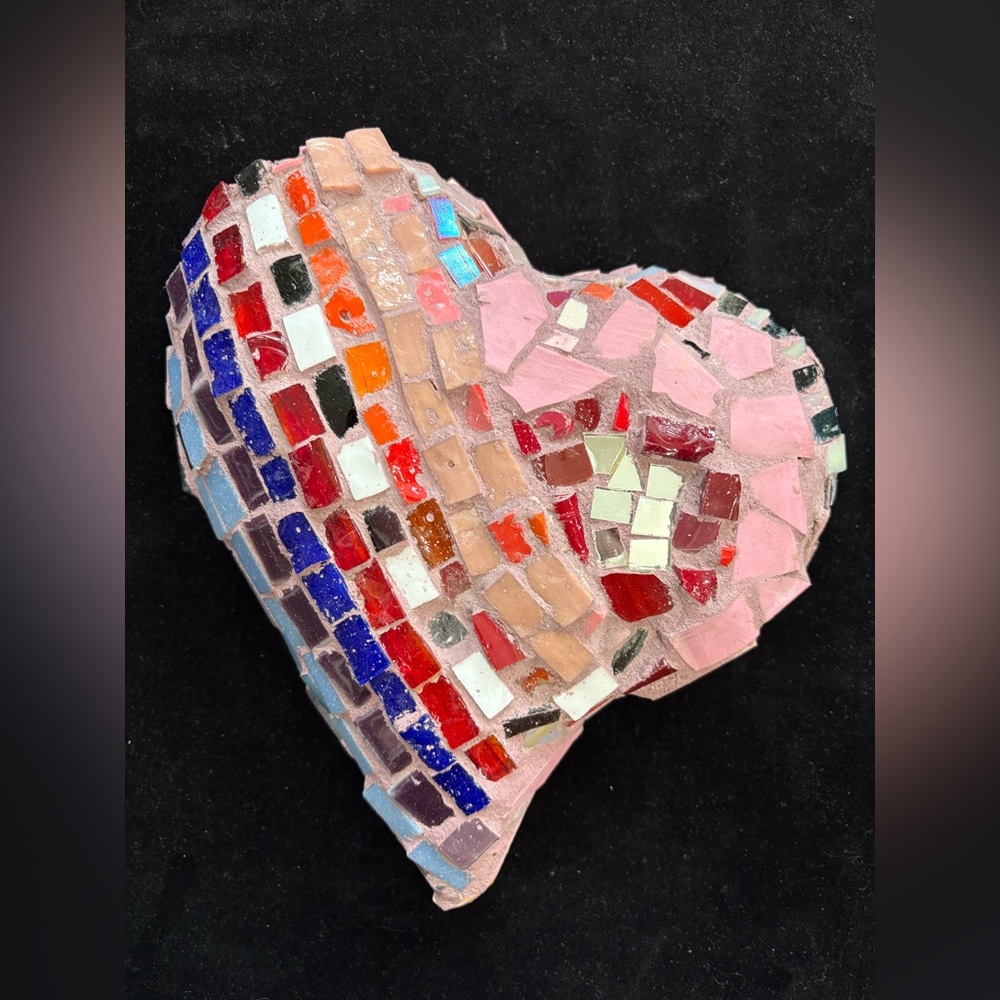 Handmade Clay’& Glass Mosaic Art “Choose Love” Heart Original 8”x8”